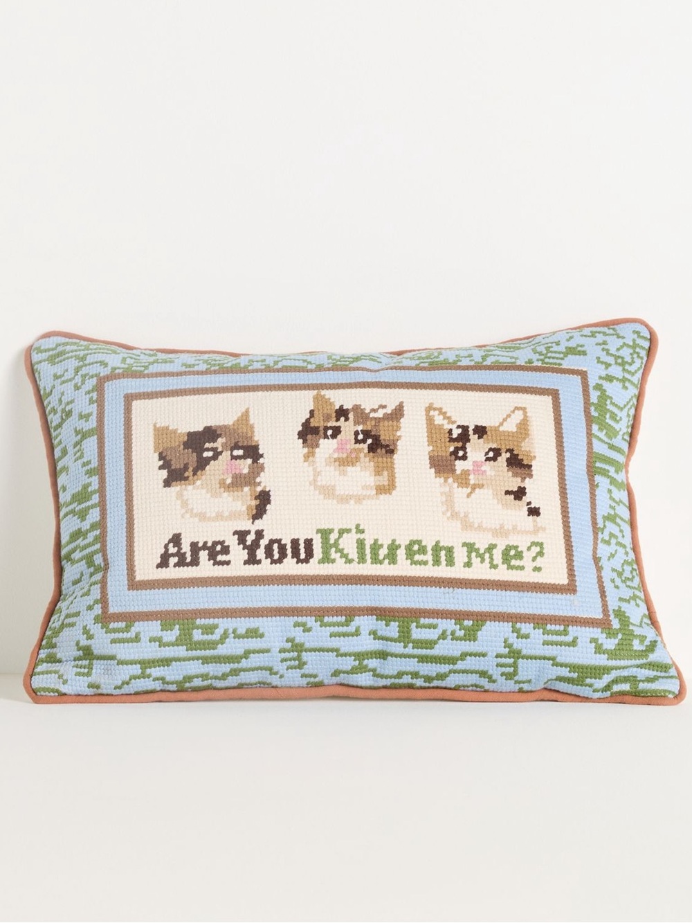 Anthropologie Arden Needlepoint Cat Pillow Are You Kitten Me?